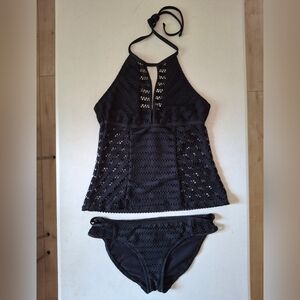 Nine West Black Crochet Swimsuit